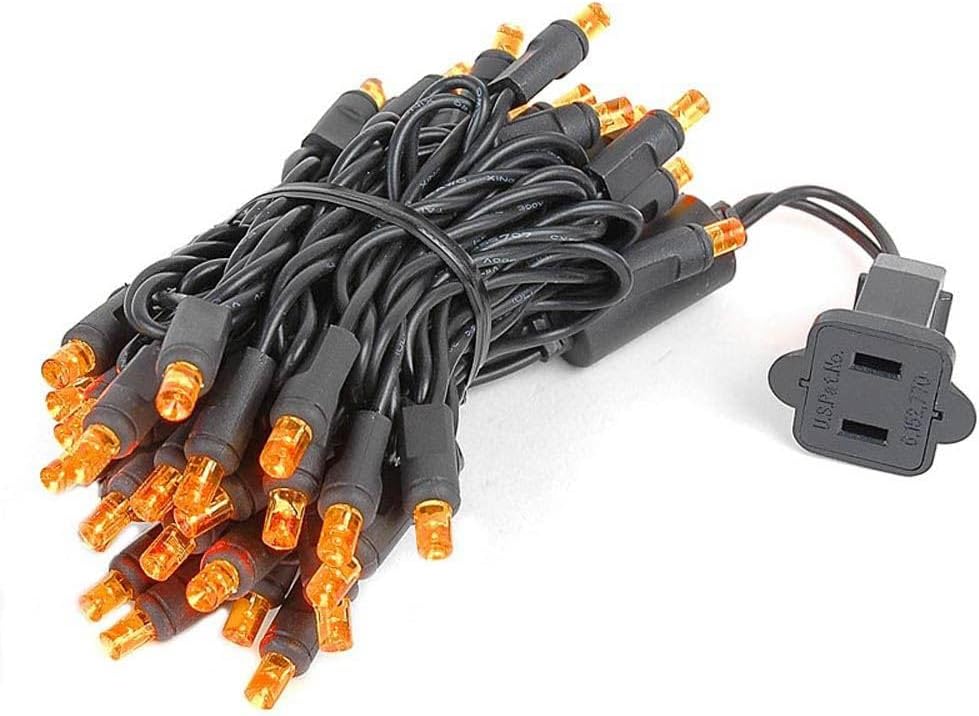 Novelty Lights Juego de 50 luces LED de Navidad, iluminación al aire libre, luces de patio, ámbar, cable negro, 11 pies