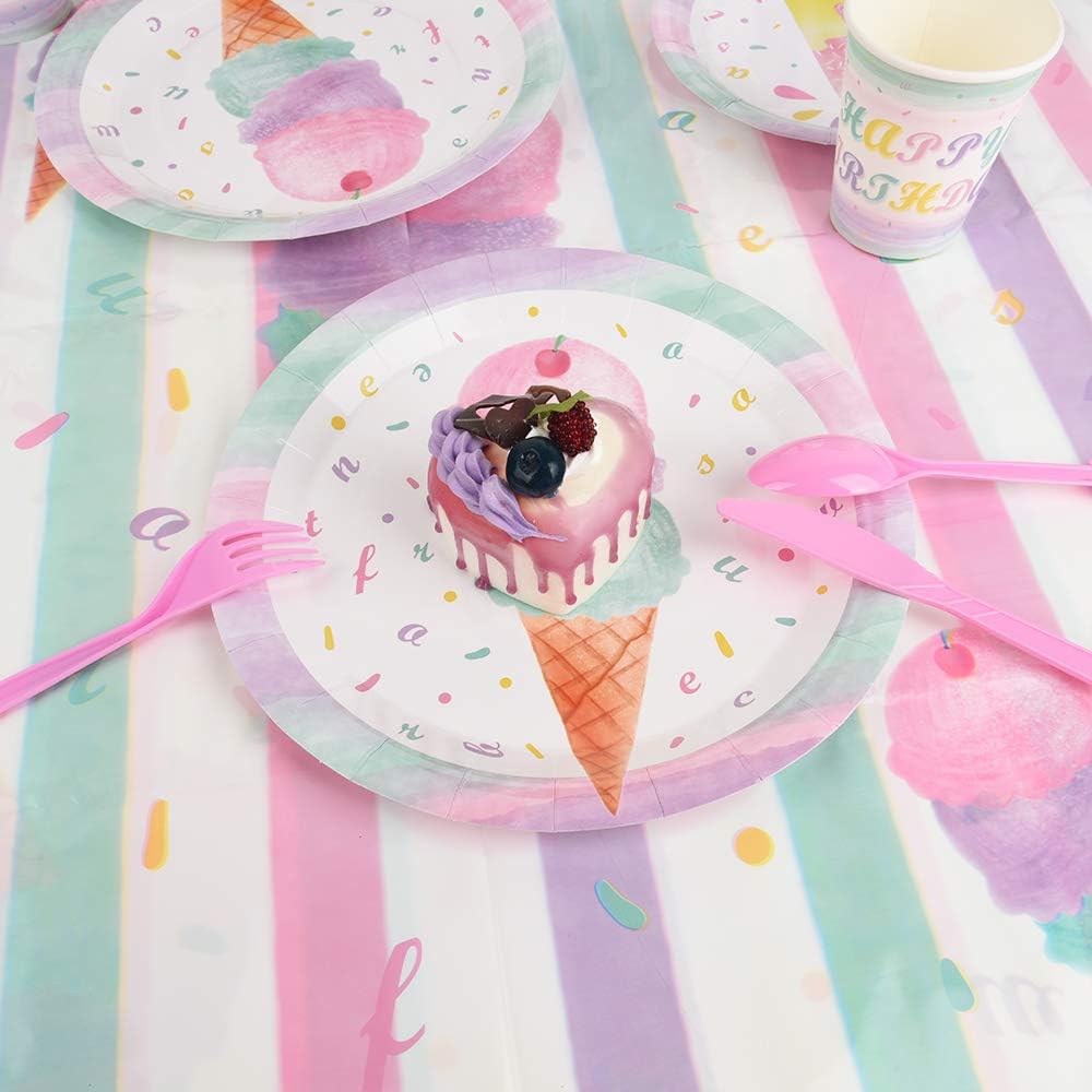 Juego de suministros para fiesta de helados  Vajilla de fiesta de paletas de helado para niñas, niños, cumpleaños, baby shower, mantel desechable,