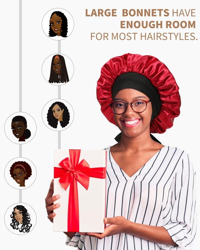 Gorro de satén para mujer, gorro de seda para dormir, gorro de pelo rizado con banda de corbata, doble capa para dormir, envoltura para el cabello