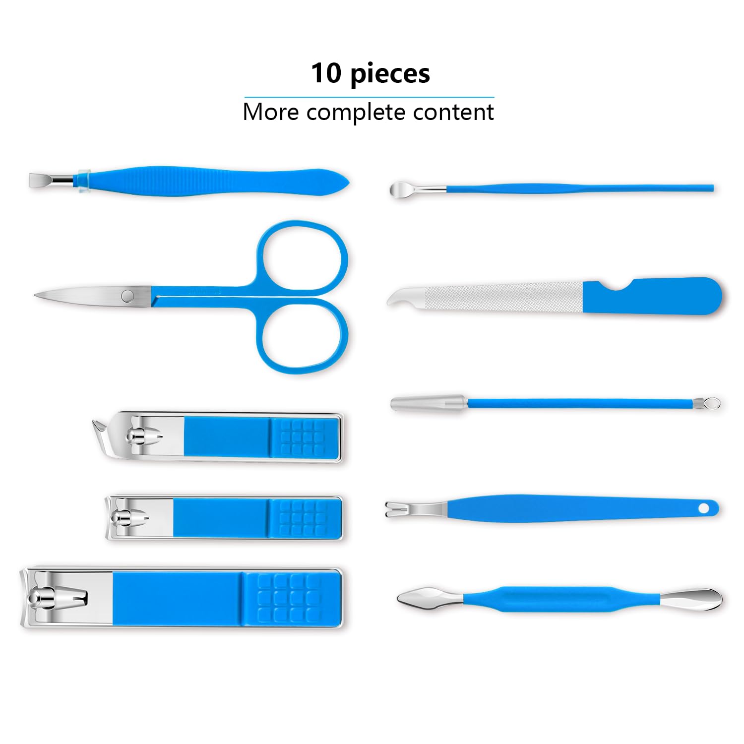 Juego de manicura, mini cortaúñas de viaje, kit de herramientas de cuidado de pedicura, 10 piezas de acero inoxidable (azul)