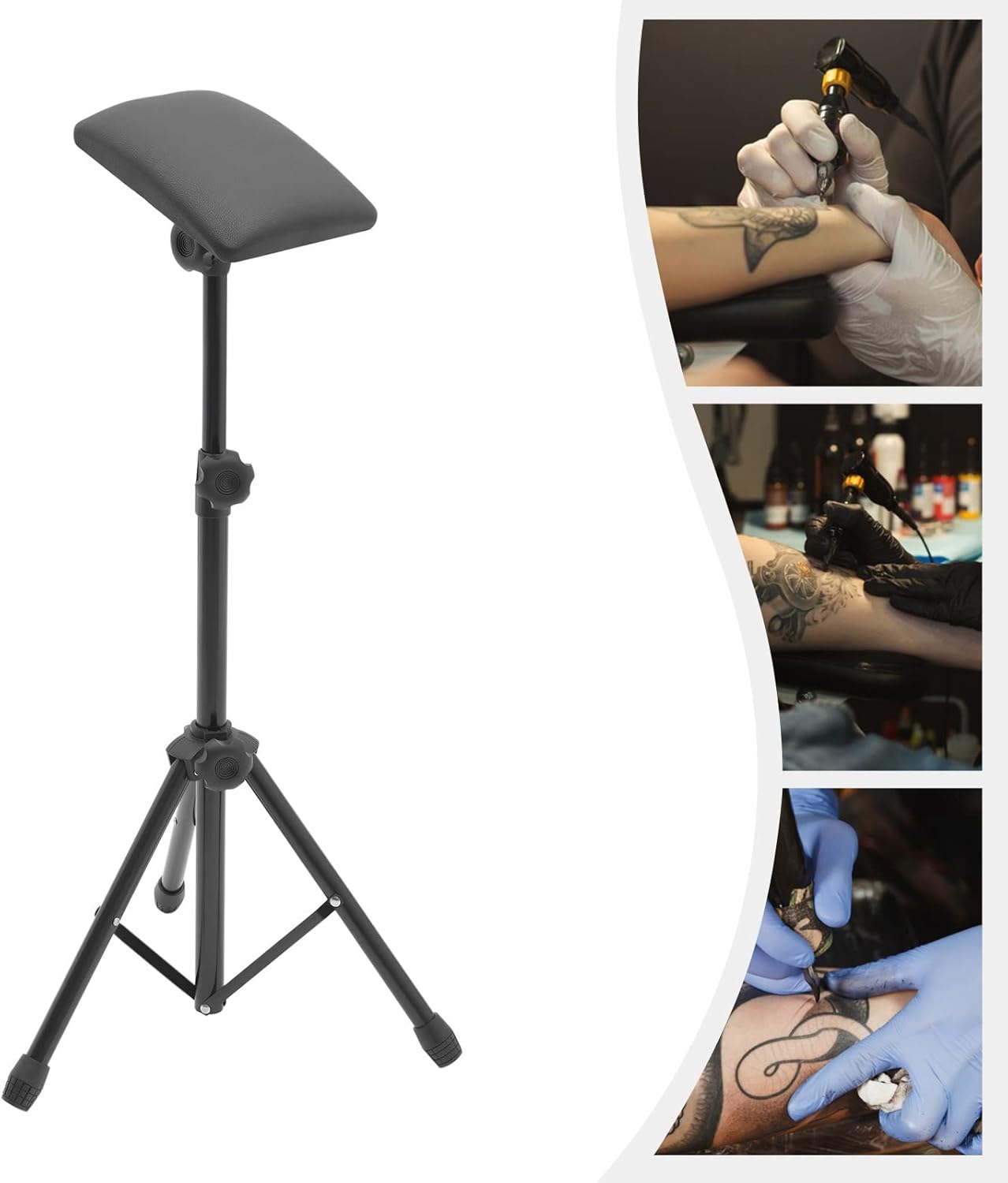 CNCEST Soporte para reposabrazos de tatuaje, trípode plegable, reposabrazos y piernas, trípode con almohadilla de esponja y altura ajustable,