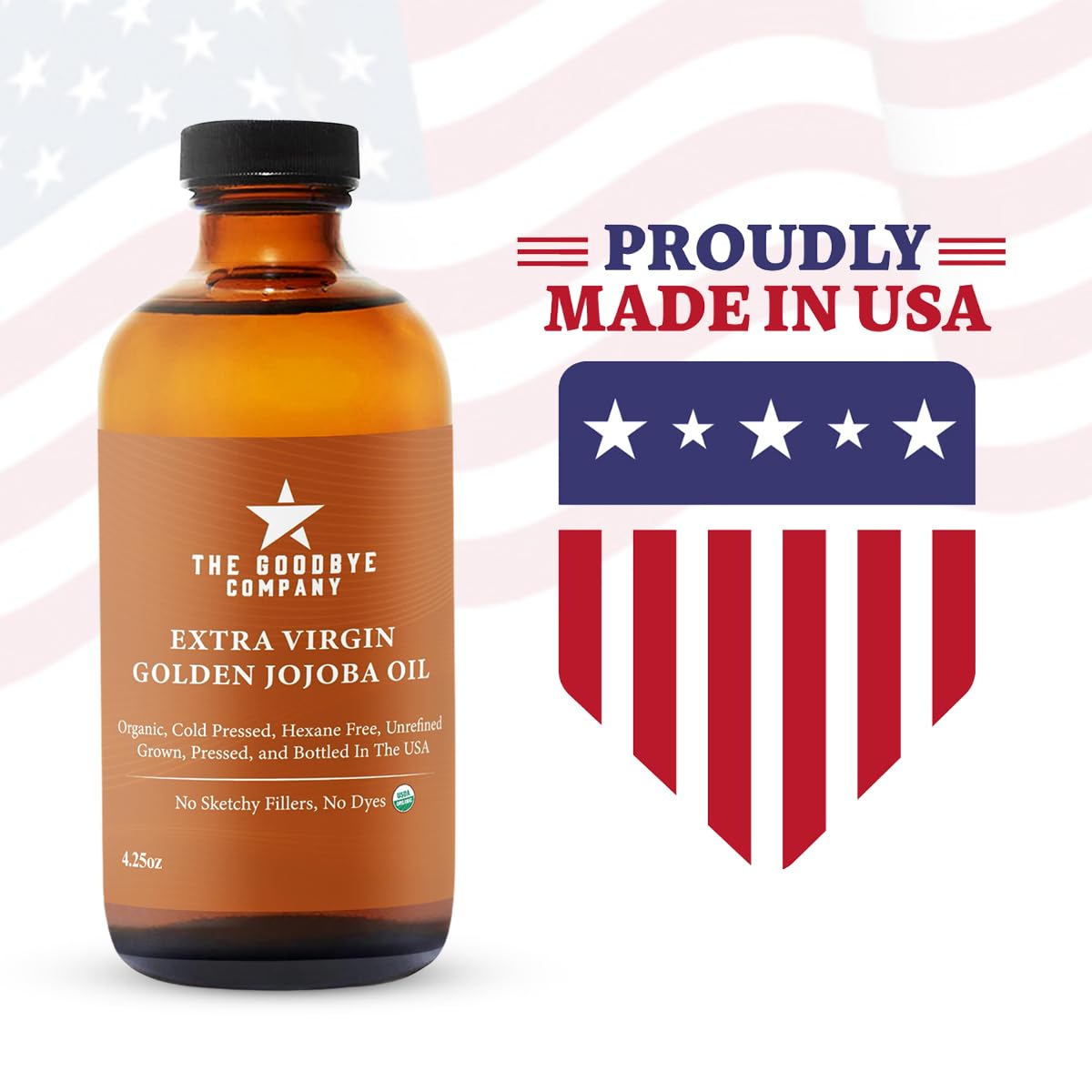 The Goodbye Company Aceite de jojoba dorado extra virgen orgánico USDA  4.25 onzas líquidas aceite de jojoba puro prensado en frío sin refinar