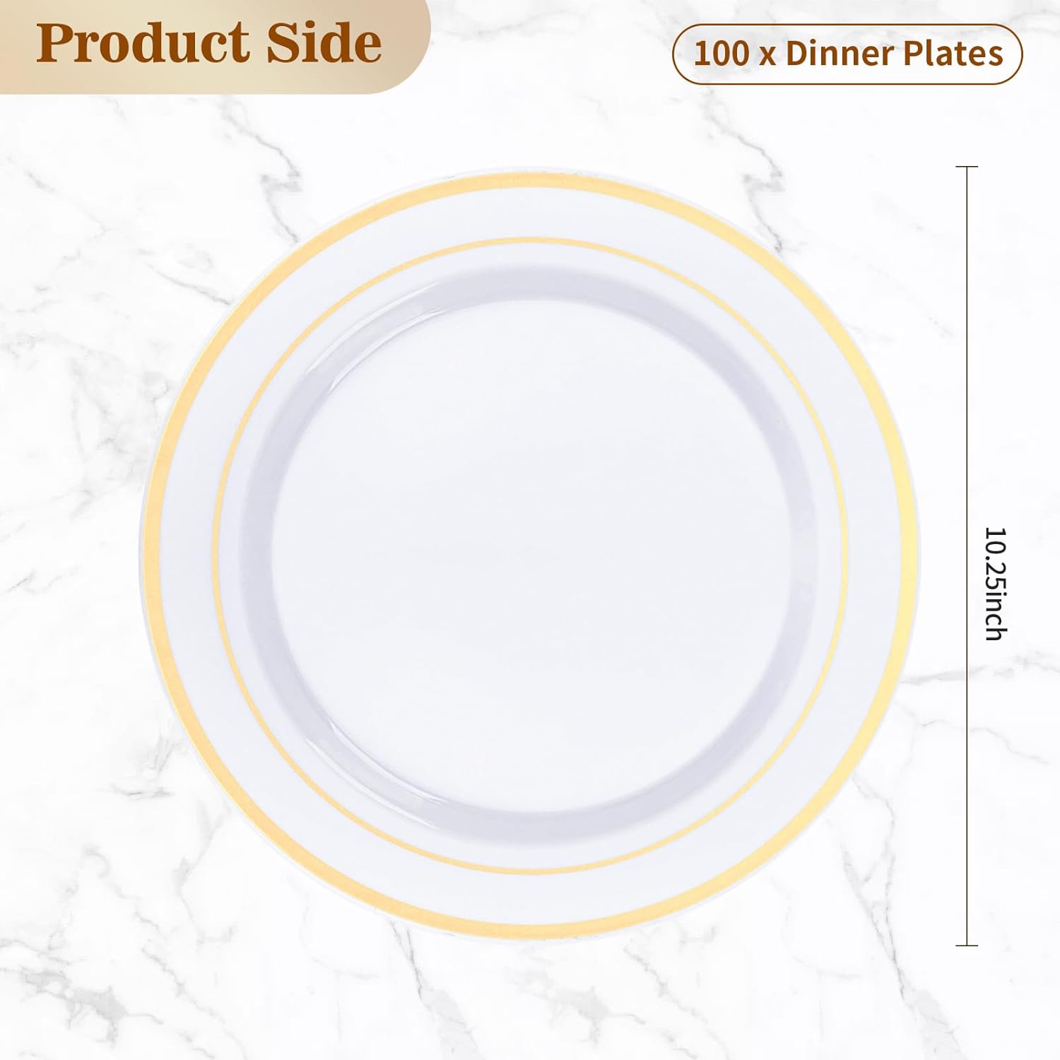 BESTVIP 100 platos de plástico dorados, platos desechables de 10.25 pulgadas para fiesta con borde dorado, platos de plástico desechables