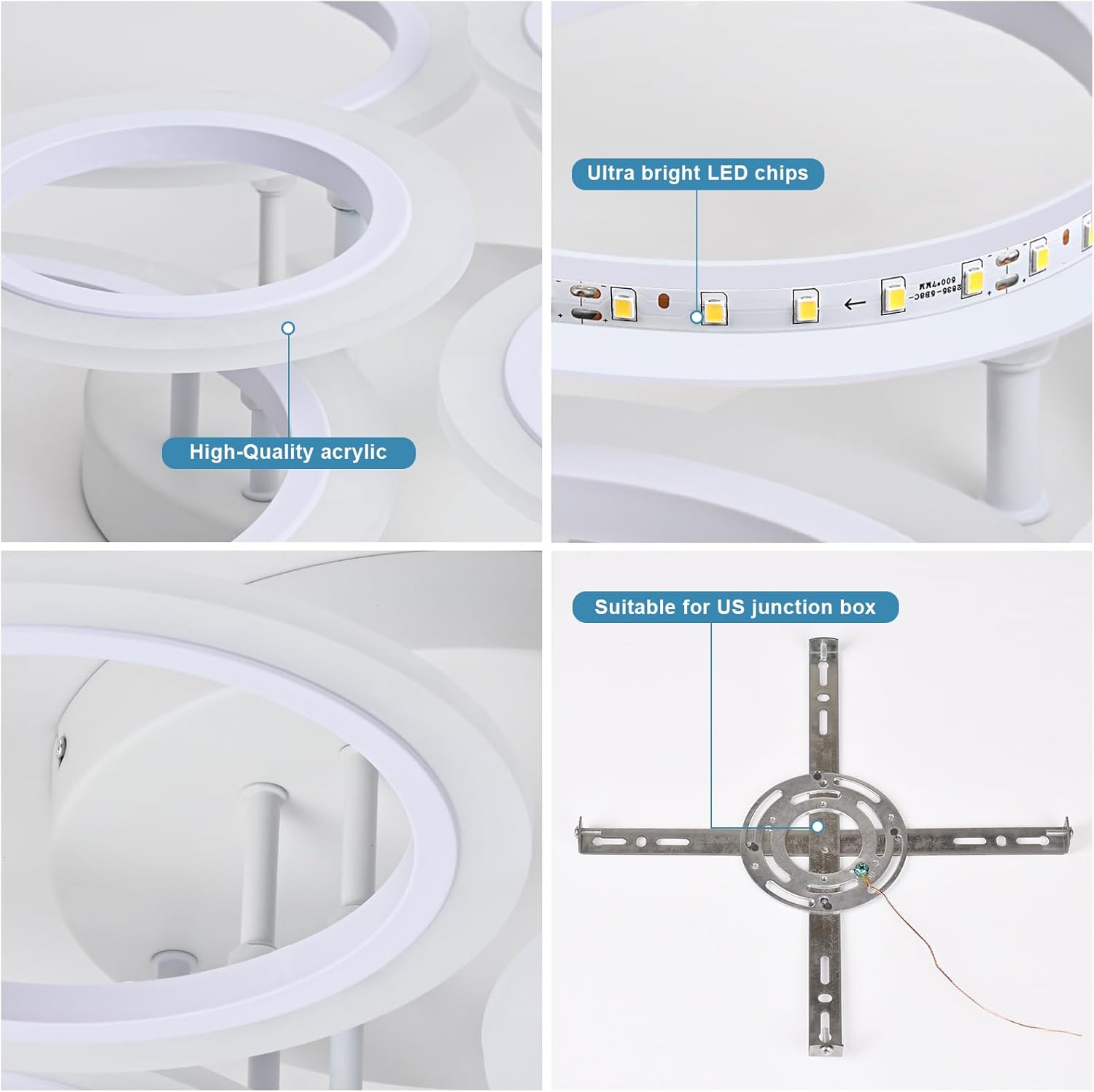 Lámpara de techo LED moderna, luz de techo blanca de 6 anillos, lámpara de techo de montaje empotrado de 4000 K para cocina, dormitorio, sala de
