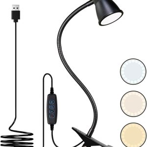 KNAMKY Lámpara de escritorio LED USB con clip, 3 modos de luz, 10 niveles de brillo regulables, luz de libro para cuidado de los ojos, lámpara de KNAMKY Lámpara de escritorio LED USB con clip, 3 modos de luz, 10 niveles de brillo regulables, luz de libro para cuidado de los ojos, lámpara de