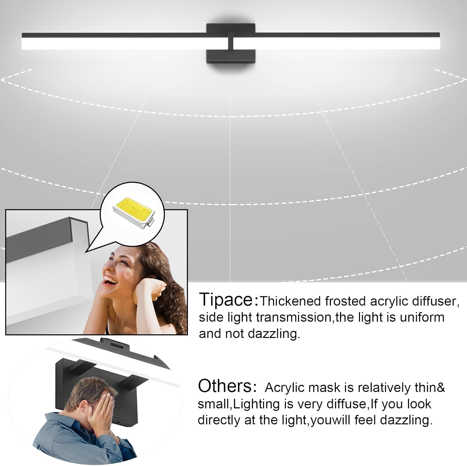 Tipace Luces LED de tocador de 47.2 pulgadas, accesorios de iluminación de baño sobre espejo 5500K