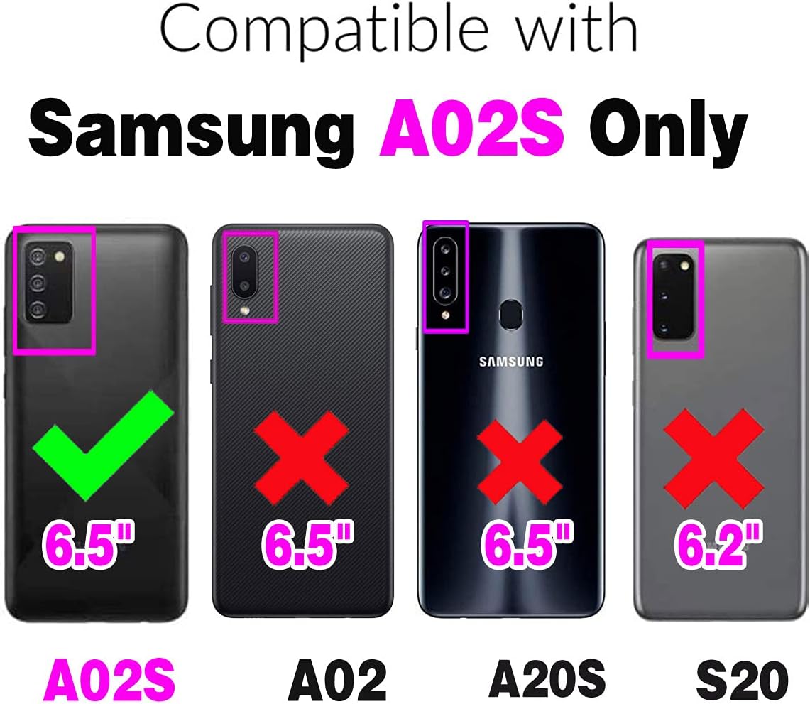 Asuwish Funda de teléfono para Samsung Galaxy A02s con protector de pantalla y correa para la muñeca, soporte para tarjetas con purpurina brillante,