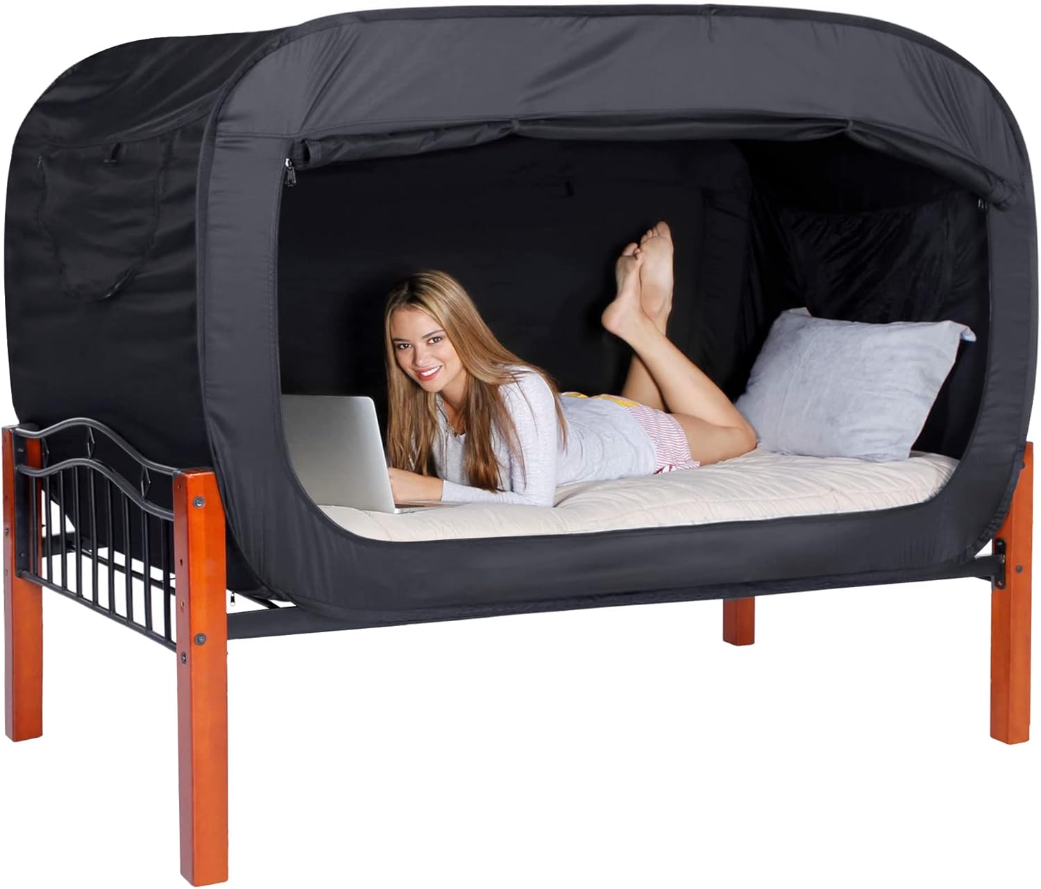 Tienda de campaña desplegable para privacidad, para uso en interiores, toldo para cama para dormir, con puerta doble y ventana de malla mosquitera,