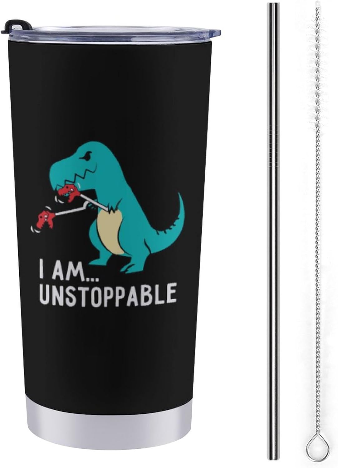 I Am Unstoppable T-rex – Taza de café de viaje con tapa y pajita, vasos aislados de acero inoxidable