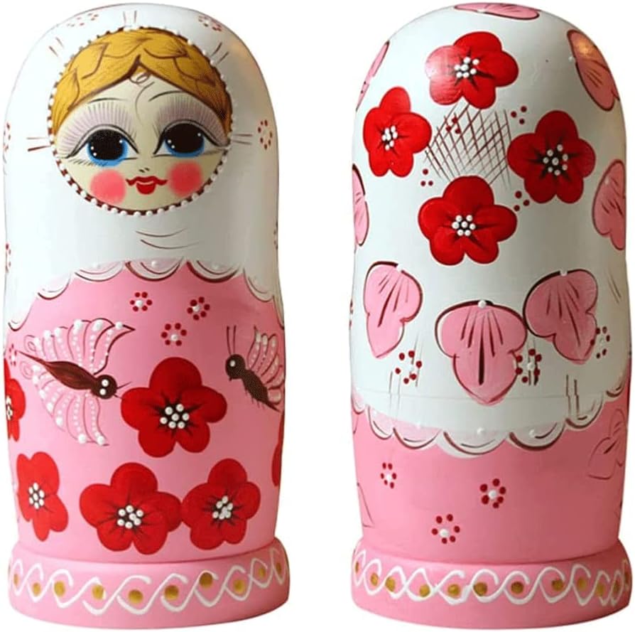 OLOTU Juego de 10 muñecas rusas de anidación con flores rojas con mariposa hechas a mano de madera apilables, juego de juguetes coleccionables