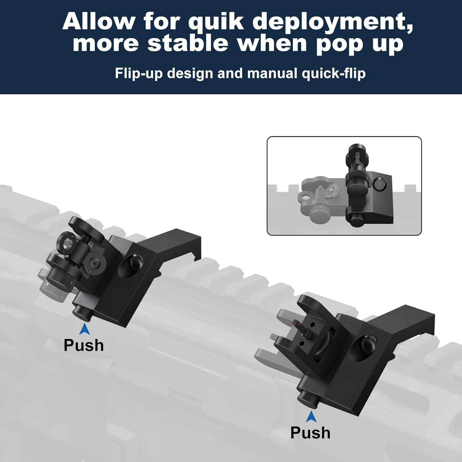 Feyachi Vistas de hierro compensadas de 45 grados Flip Up BUIS Transición rápida Backup Front y Rear Iron Sight Set Picatinny Weaver Rails