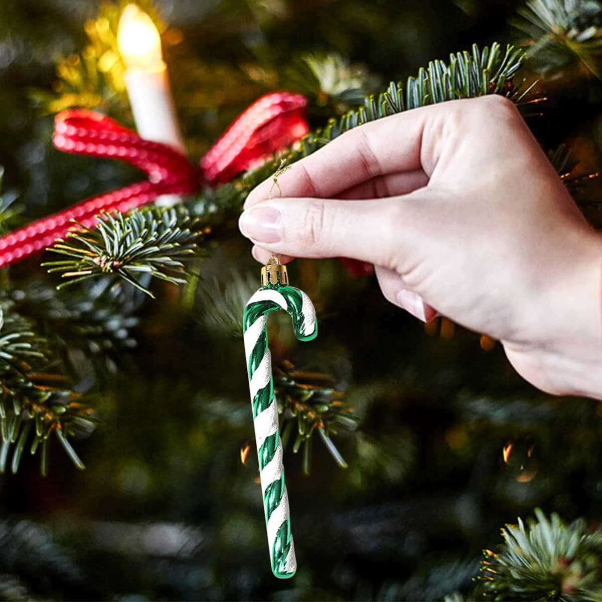 Adornos de Navidad, paquete de 6 adornos de bastón de caramelo con purpurina de 5.1 in5.1 pulgadas, decoraciones colgantes para árbol de Navidad,