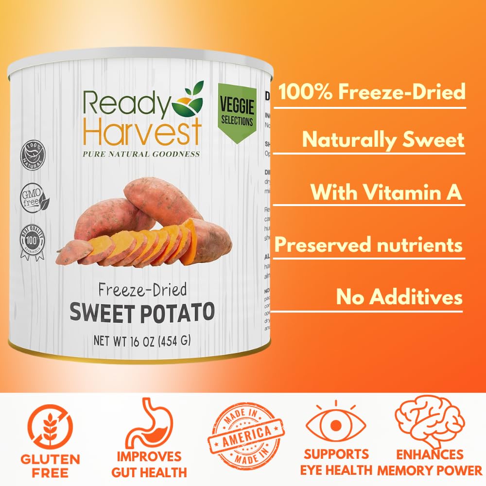 Ready Harvest Patatas dulces liofilizadas  Esenciales imprescindibles para campistas  Artículos de preparación para huracanes como alimento de