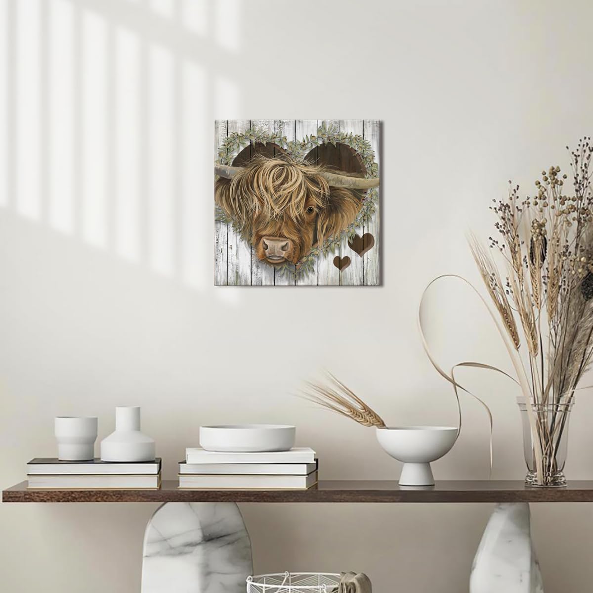 YUEYARIT Lienzo decorativo con diseño de vaca de las montañas, regalo para colgar en el baño, comedor, sala de estar, oficina, dormitorio, cocina,