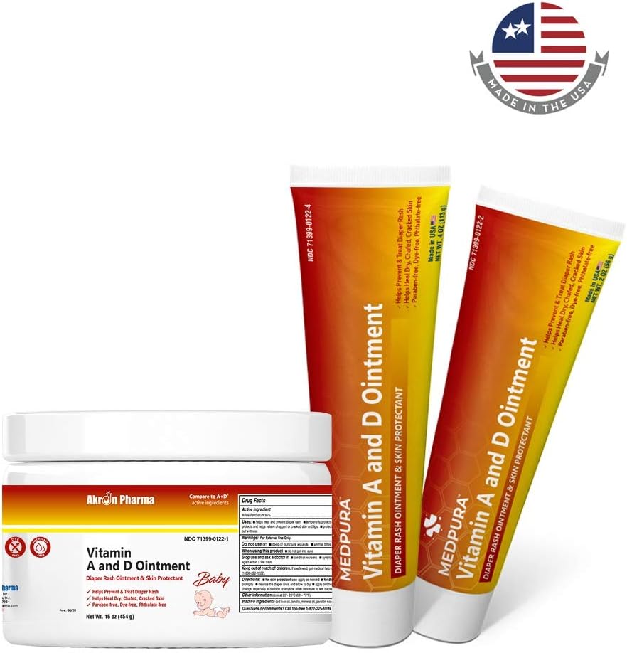 Ungüento de vitamina A y D, ungüento para erupción del pañal y protector de la piel, tarro de 1 libra (paquete de 2)