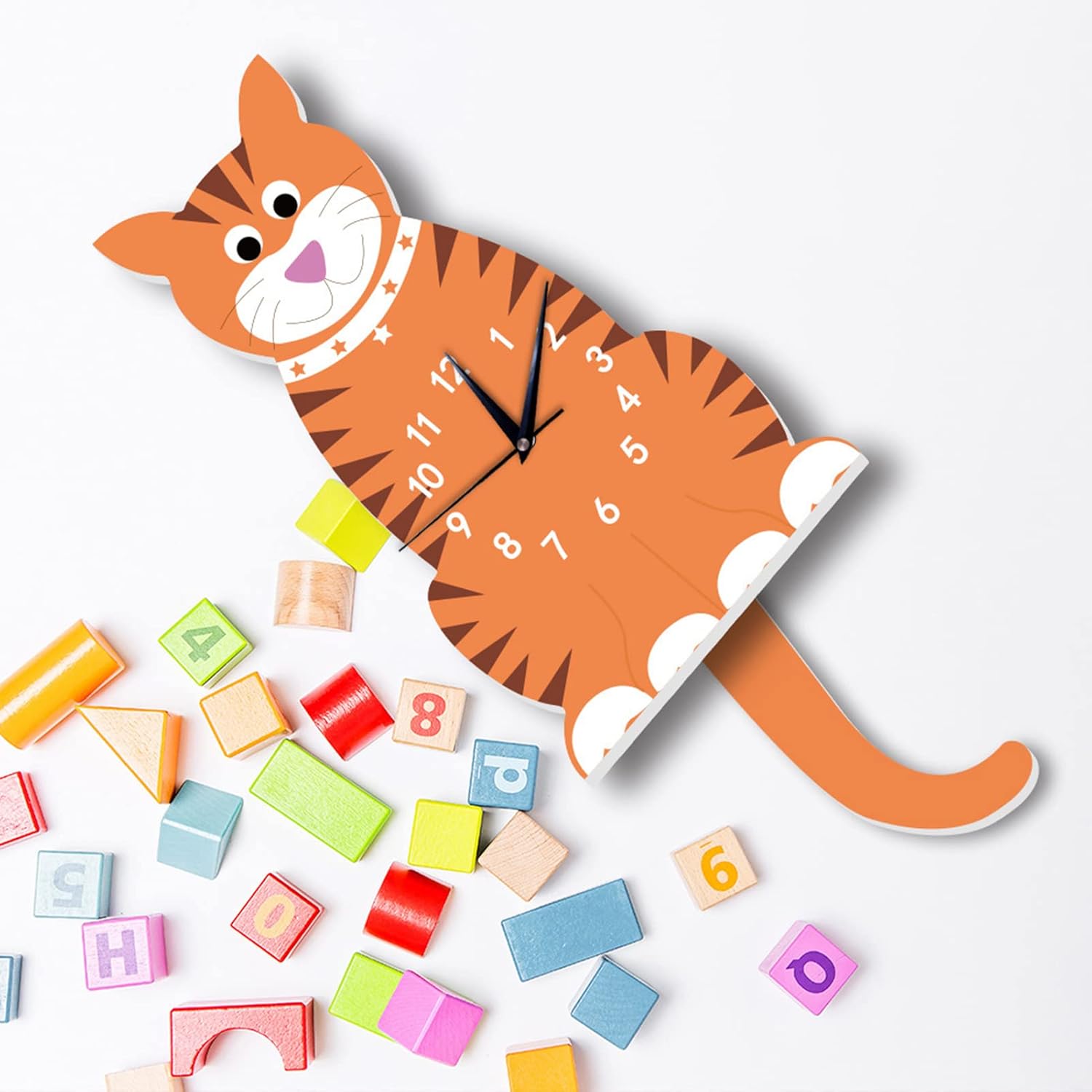 Reloj de pared de dibujos animados para niños, silencioso, colgante con péndulo para habitaciones de niños, decoración perfecta para habitación y