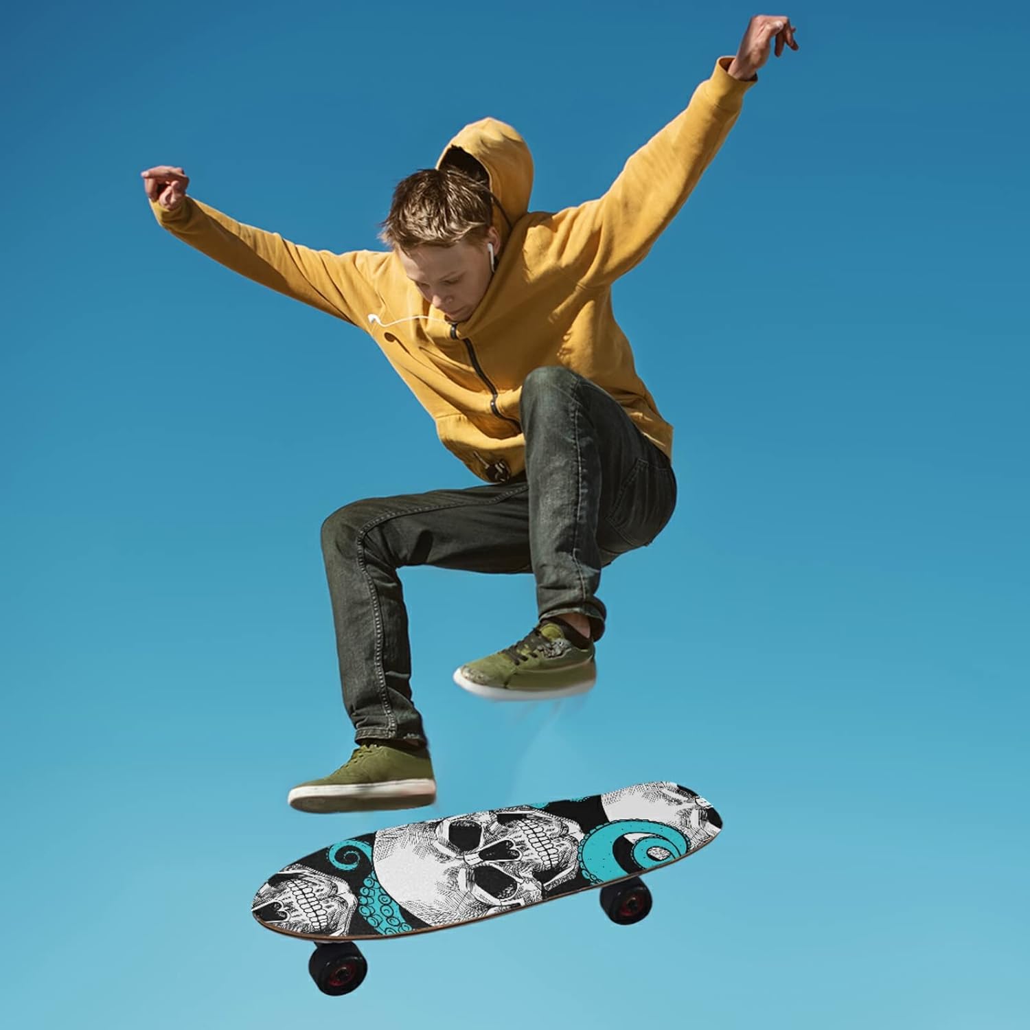 Cinta adhesiva de papel de lija para patineta con diseño de calaveras y pulpos, impermeable, resistente al desgaste