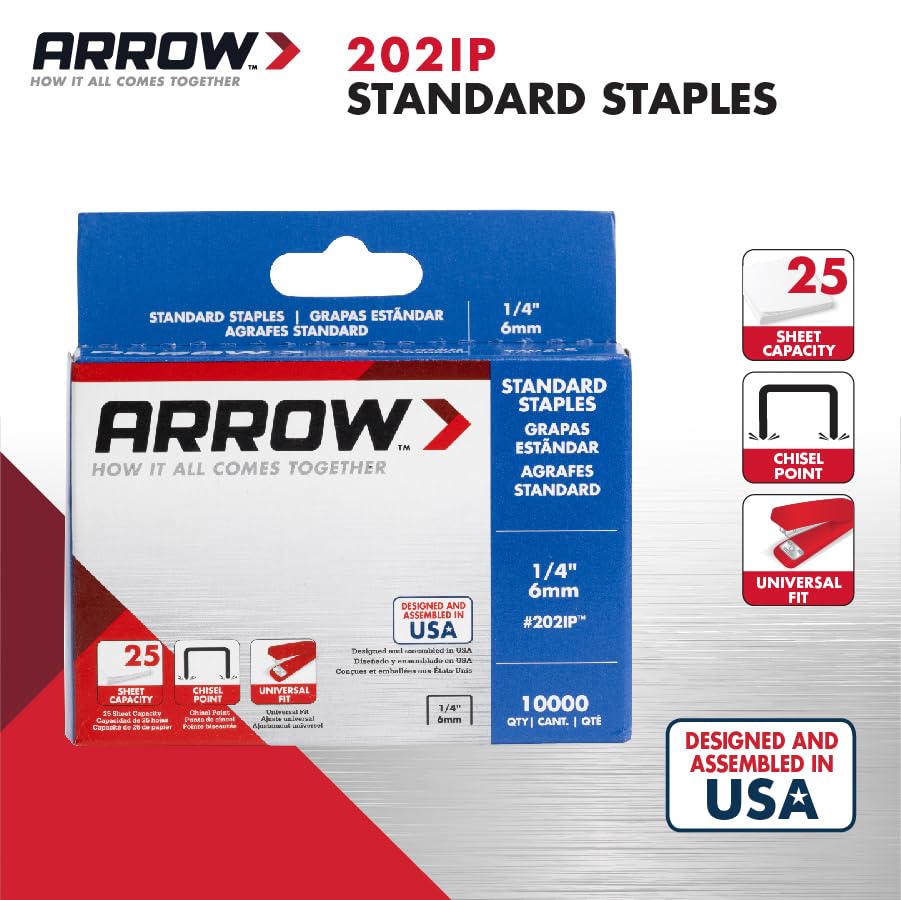 Arrow 202IP – Grapas estándar de 14 pulgadas de longitud, suministros de oficina de acero galvanizado para grapadoras de escritorio para negocios,