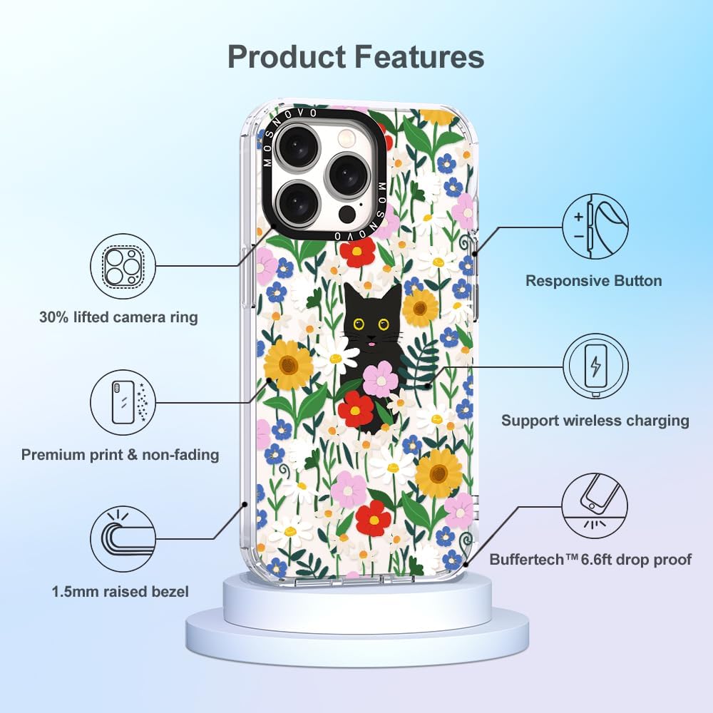 MOSNOVO Buffertech – Funda compatible con iPhone 15 Pro Max, impacto de caída de 6.6 pies, tecnología antidesprendimiento, funda transparente de