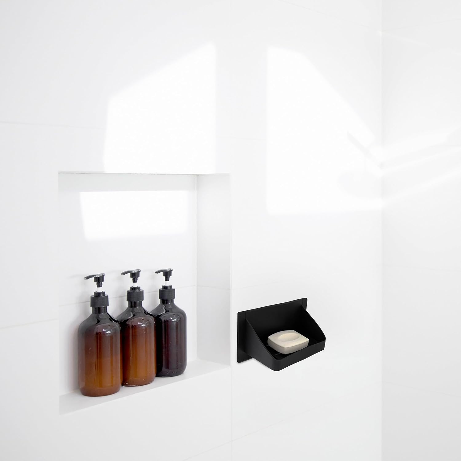 Lot45 Jabonera de silicona, soporte para jabón de ducha gris, soporte de esponja para fregadero montado en la pared para baño o cocina
