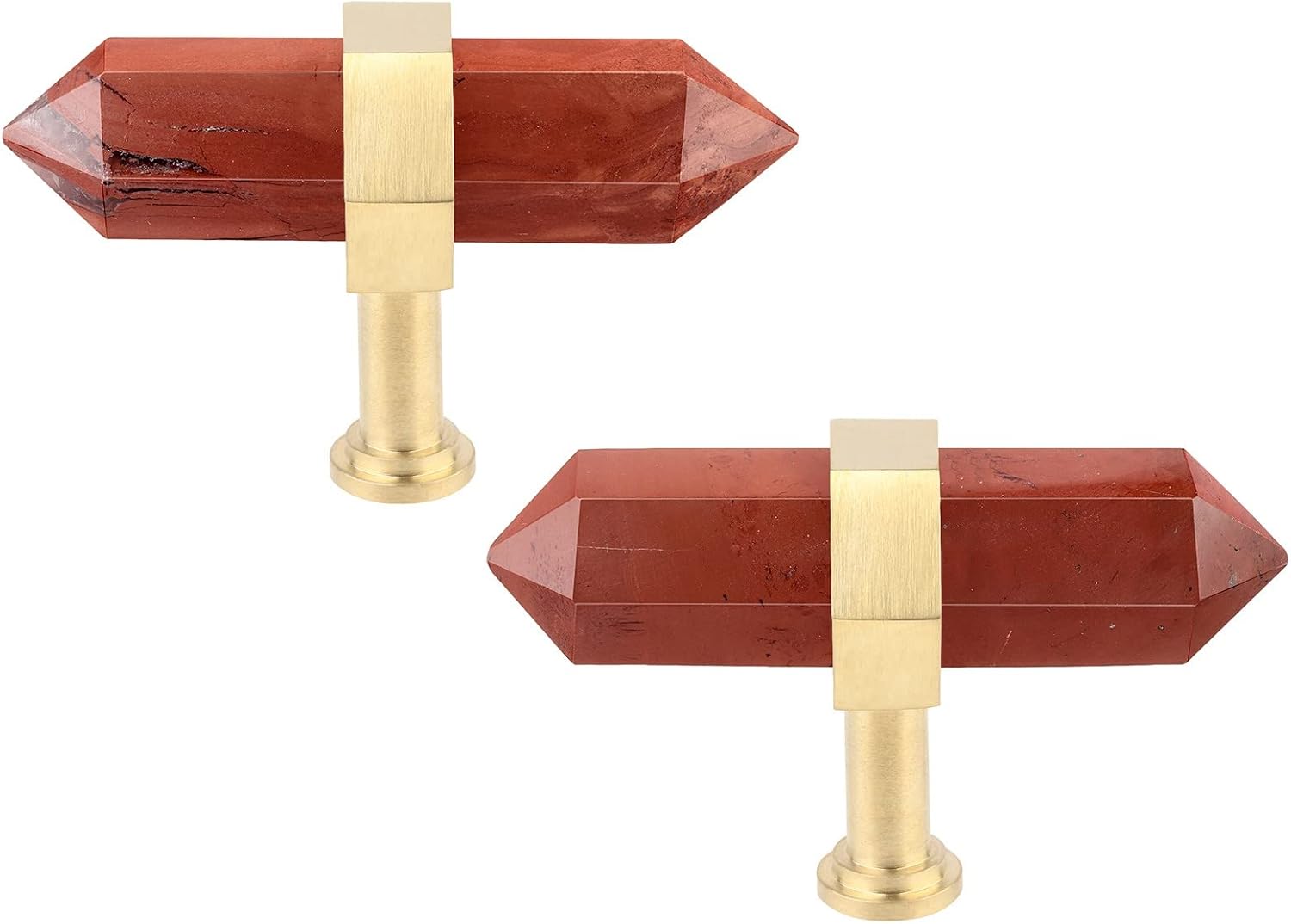 Rockcloud Paquete de 2 pomos de piedra de cristal para cajones con tornillos, pomo de armario, manija para decoración del hogar, jaspe rojo