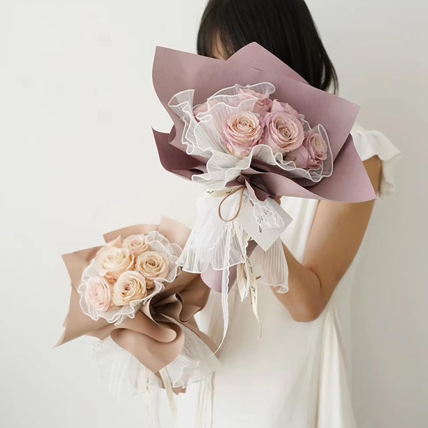 Banxidi Papel de regalo floral de hilo de volantes de estilo coreano, 1 rollo de suministros para floristería, papel de regalo para ramo de flores
