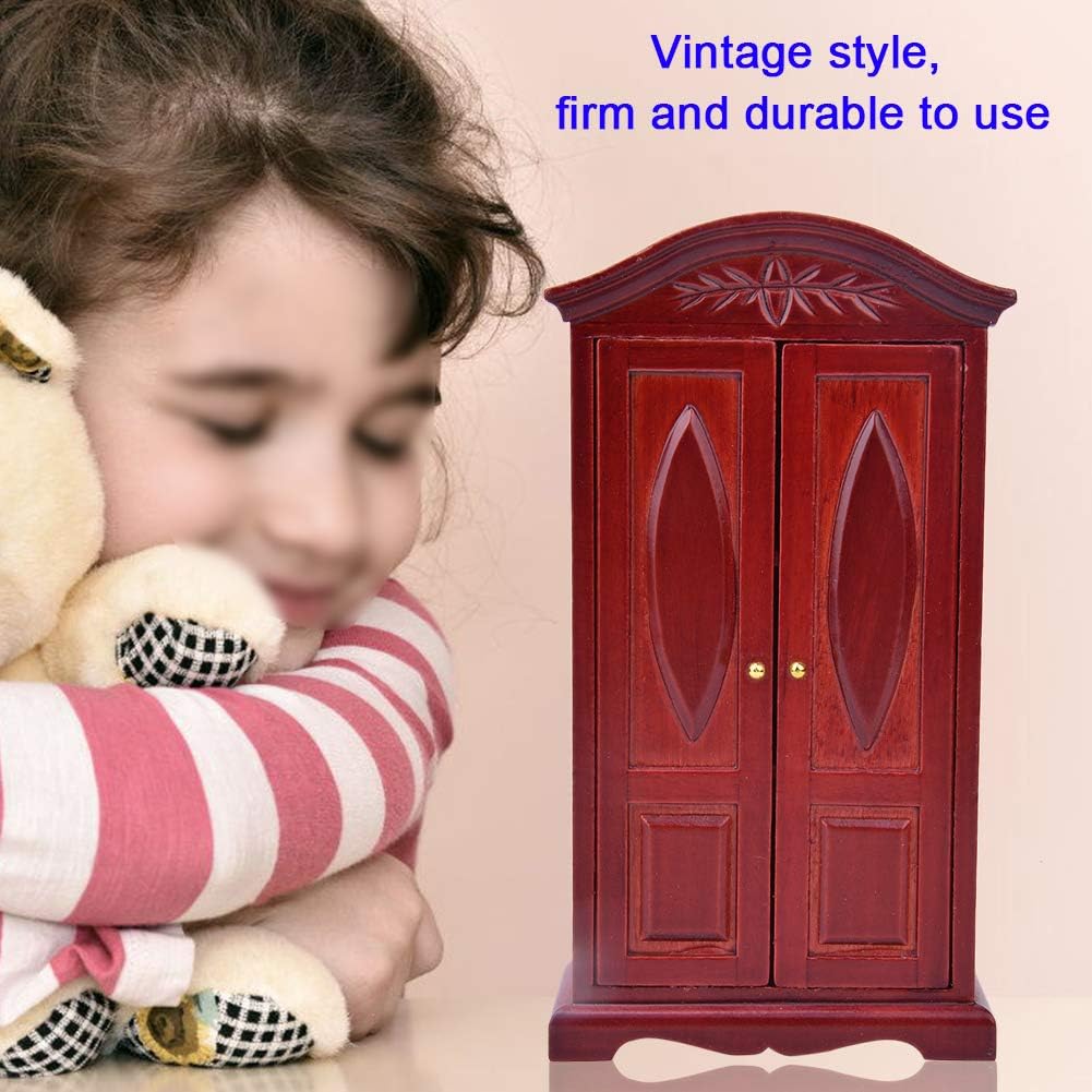 112 Escala Mini Vintage de Madera Doble Puerta Armario Armario Muñecas Casa Accesorio Casa de Muñecas Muebles Vino Rojo Muñeca Accesorios