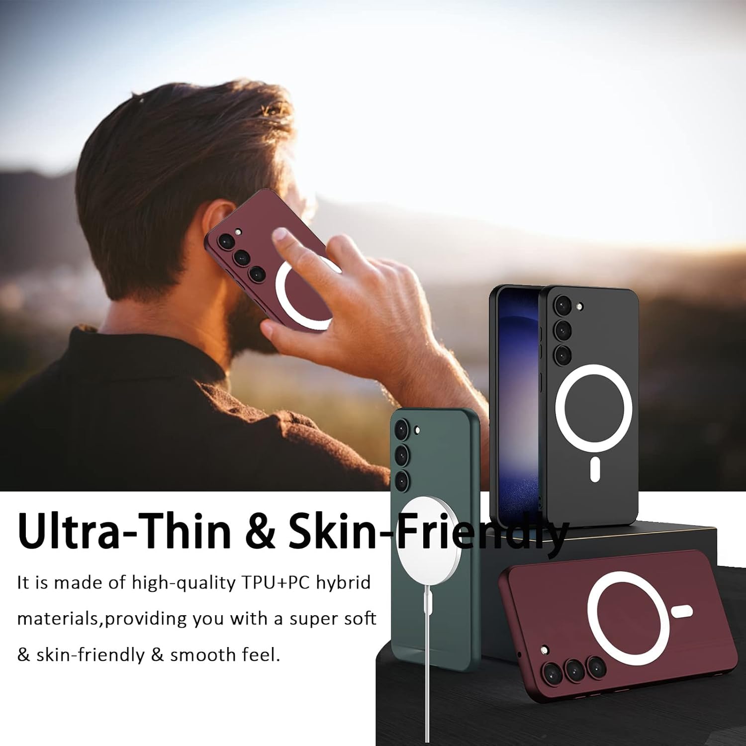 Miimall Funda magnética compatible con Samsung Galaxy S23, resistente a las caídas, a prueba de golpes, ultrafina, suave y delgada para Galaxy S23