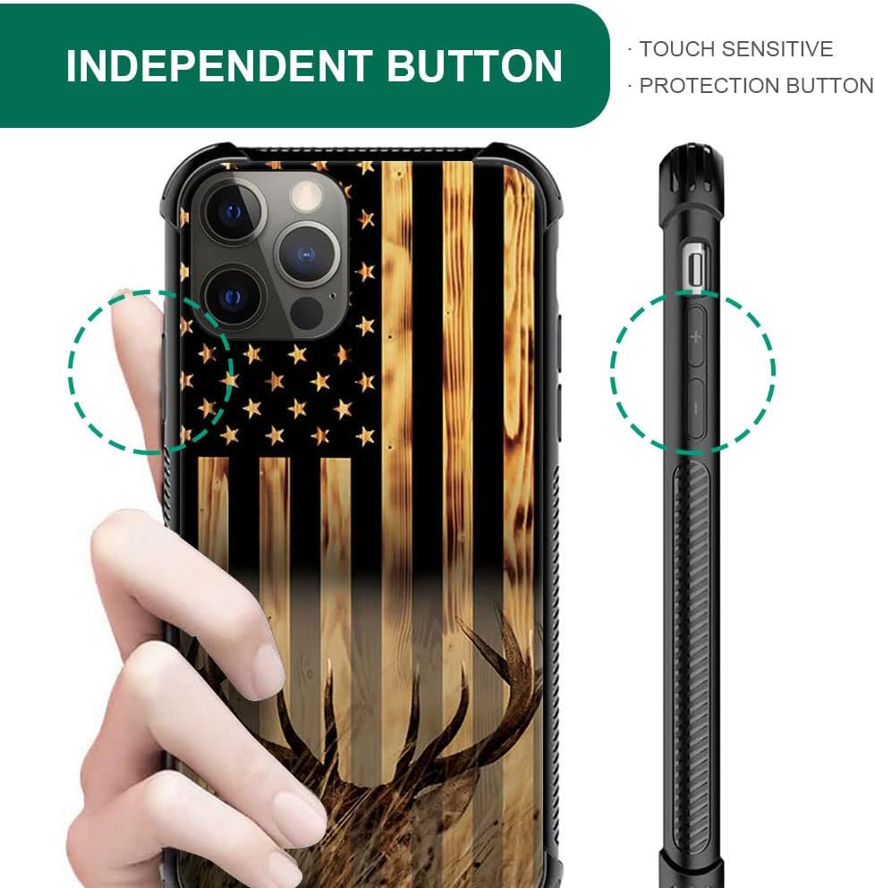 DJSOK Funda compatible con iPhone 11 Pro Max, funda protectora antiarañazos y a prueba de golpes con la bandera estadounidense Buck Hunter Deer para