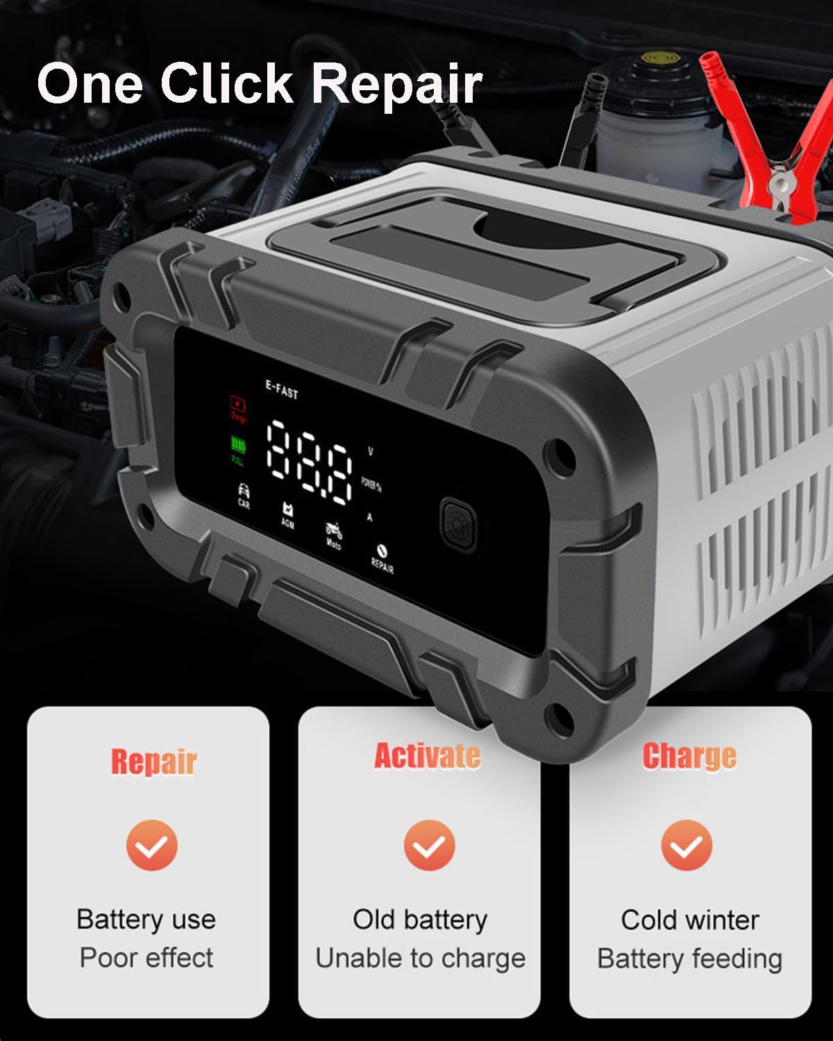 Cargador de batería de coche de 12 V y 6 amperios, cargador de batería inteligente automático, cargador de goteo automático, cargador de flotador y