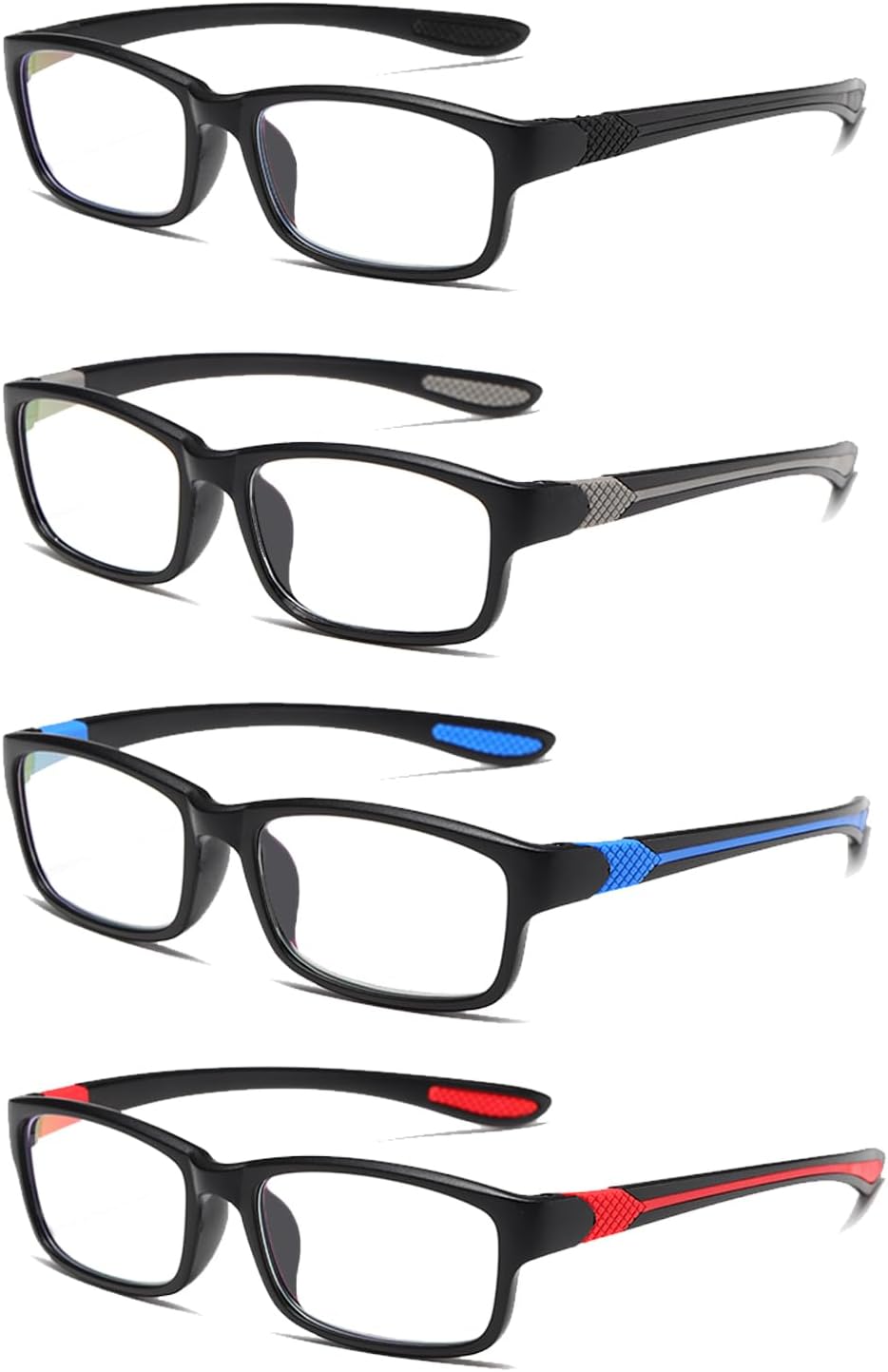 Gafas de lectura para hombre, 4 pares, ultra ligeras, TR90, estilo deportivo, con bloqueo de luz azul