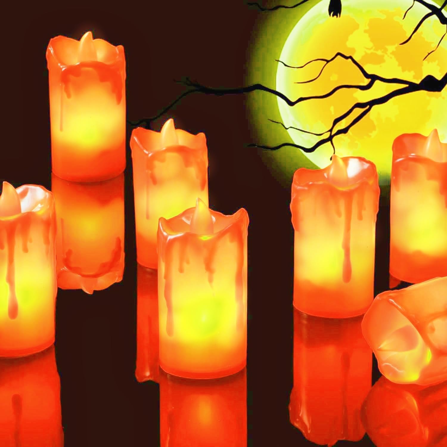 Paquete de 24 velas de té de Halloween, velas votivas sin llama derretidas sin llama, velas de té automáticas que funcionan con pilas, velas