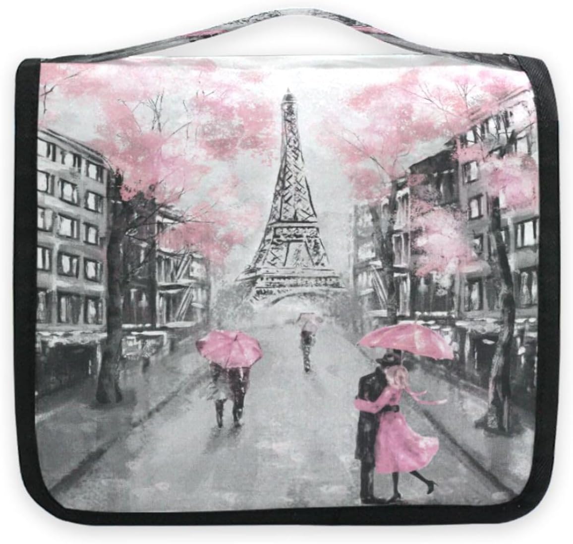 DEHOZO Bolsa de aseo colgante, Francia París, Torre Eiffel, arte de acuarela, hojas, palmeras, árbol, bolsa de maquillaje portátil, organizador de