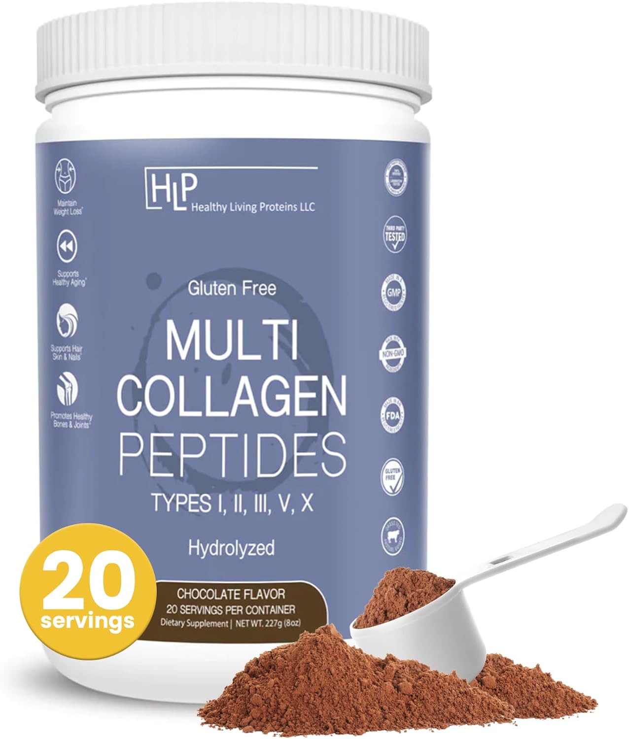 Healthy Living Proteins  Péptidos de colágeno multihidrolizados tipo I, II, III, V y X  Bovino alimentado con pasto, marino capturado en la