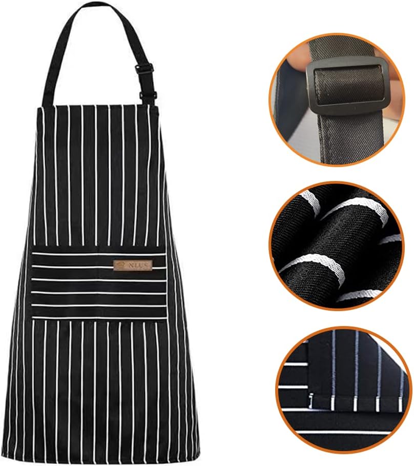 Paquete de 2 delantales unisex ajustables con bolsillos, para cocinar, cocinero, mujeres y hombres, delantales para el hogar, cocina, restaurante,