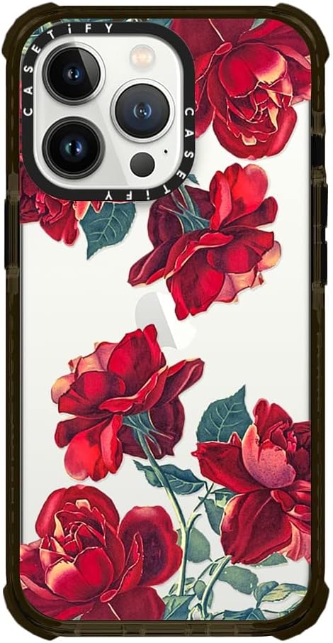 CASETiFY Funda Ultra Impact para iPhone 13 Pro protección contra caídas de 9.8 pies – Rosas rojas (transparente) – Negro transparente