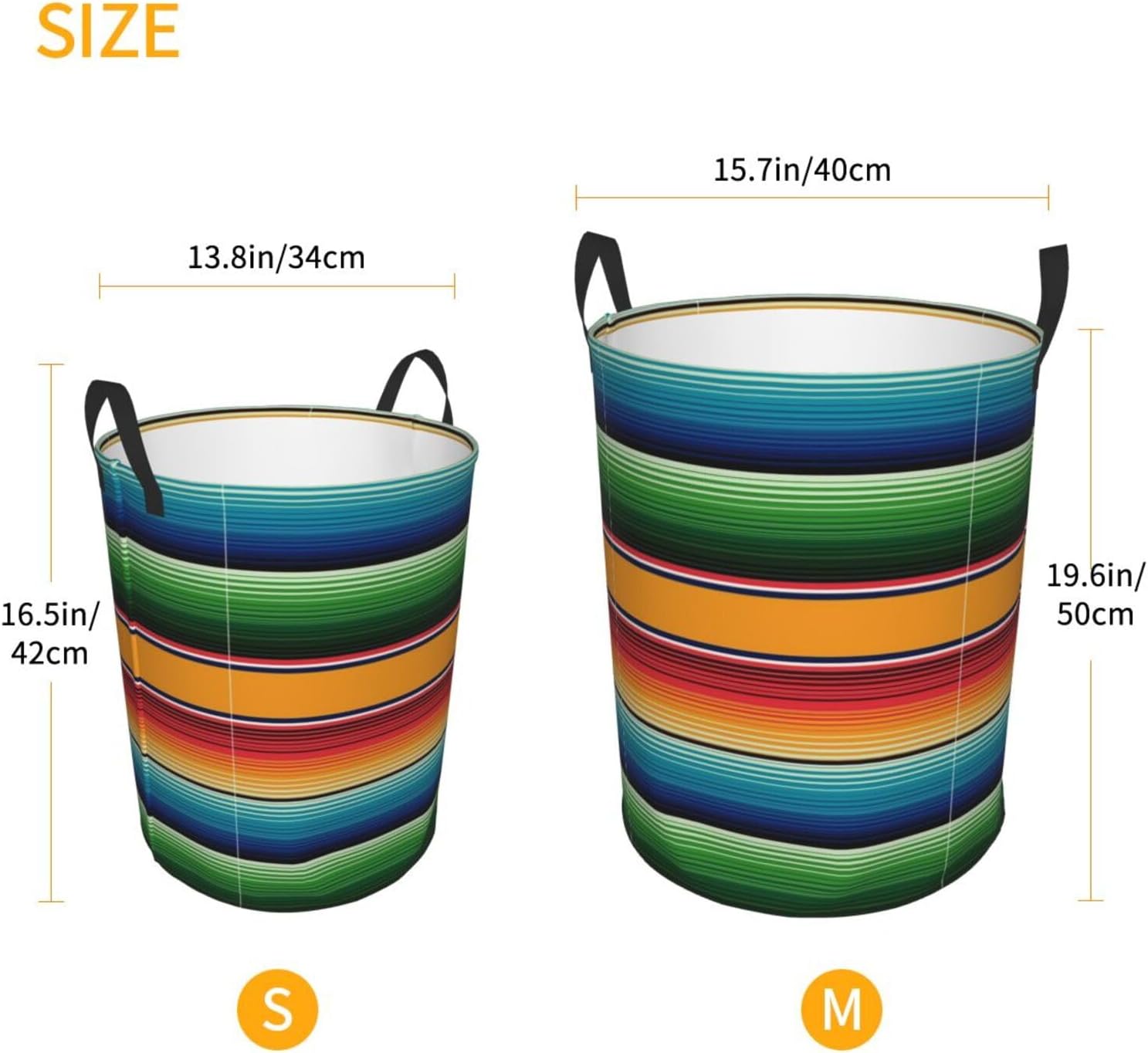 Cesta de lavandería con estampado de sarape mexicano, a rayas, impermeable, plegable, con asa duradera, cesta de almacenamiento circular, bolsa de