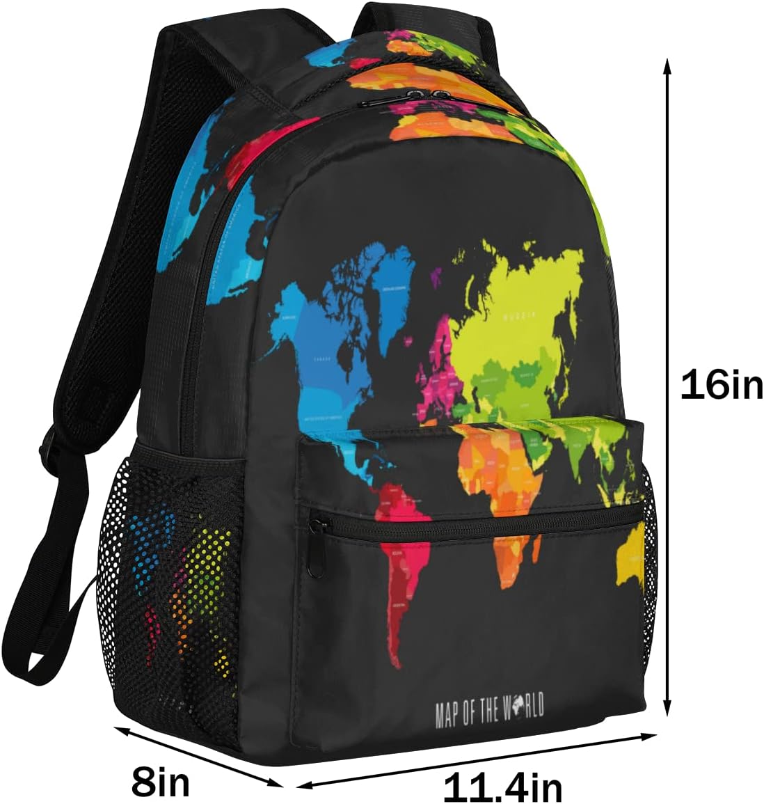 Mochila de mapa del mundo, mochilas de color negro bolso de hombro casual viaje portátil Daypack Bolsas, Mapamundi, Mochilas Daypack