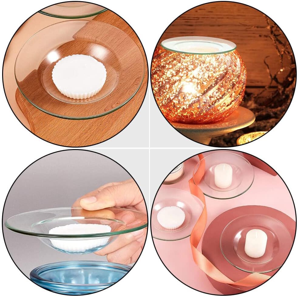 HOMSFOU Calentador de aceite de plato de aromaterapia de vidrio, bandeja para plantas, platillo de terrario, calentador de velas, plato de cera
