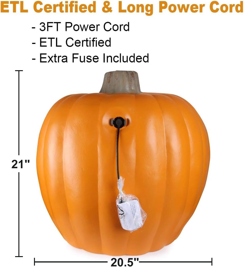 Linterna de calabaza de Halloween de 21 pulgadas con bombillas LED preiluminadas, decoraciones de calabaza de Halloween para interiores y
