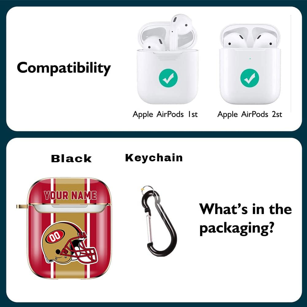 Funda personalizada para AirPods 1 y 2, con nombre y número de San Francisco, regalo personalizado para fanáticos de San Francisco, casco de fútbol,