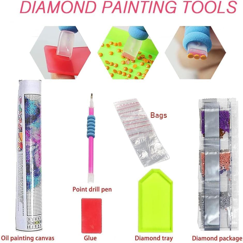 WUSARPLY Kits de pintura de diamantes con luz de luna para adultos, kit de arte de diamantes de paisaje nocturno, pintura de puntos de diamante con