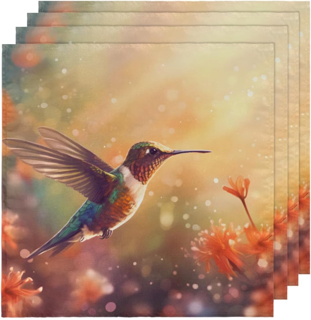 Cloth Napkins Set of 6 Hummingbird Flowers 20×20 Inch Cloth Napkins Bird Washable Reusable Kitchen Dinner Napkins Table Decor for Wedding, Holiday