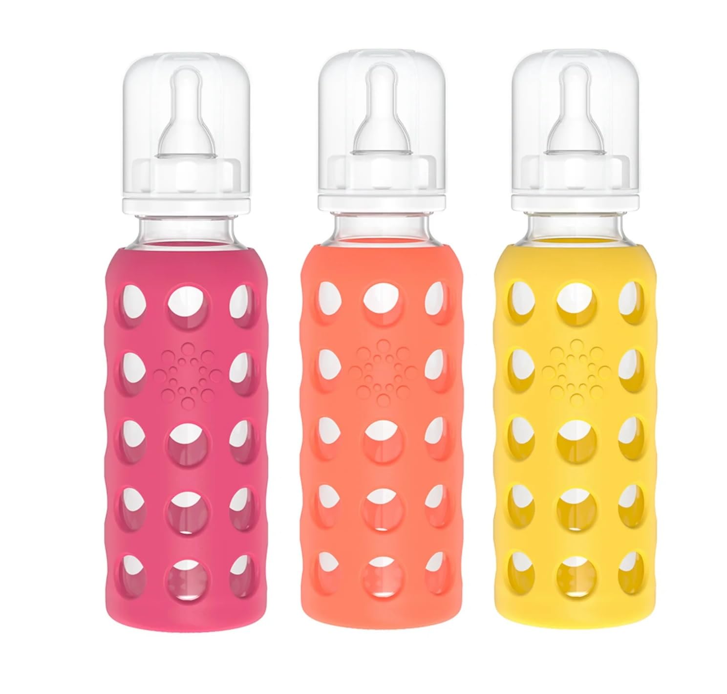 Lifefactory Biberones de vidrio con silicona de 9 onzas, rosa, amarillo, naranja, paquete de 3