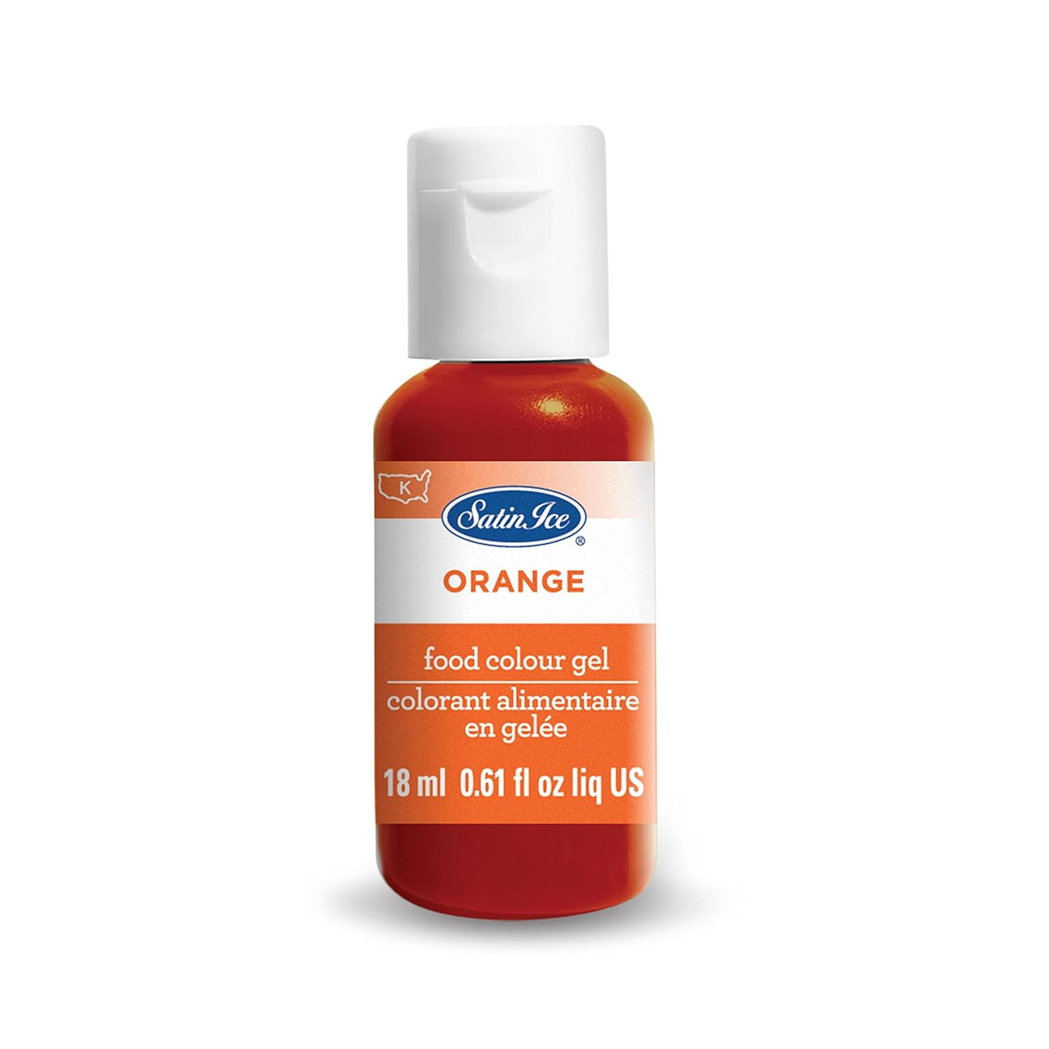 Satin Ice Gel líquido para colorantes alimenticios, botella de 0.61 fl oz, naranja