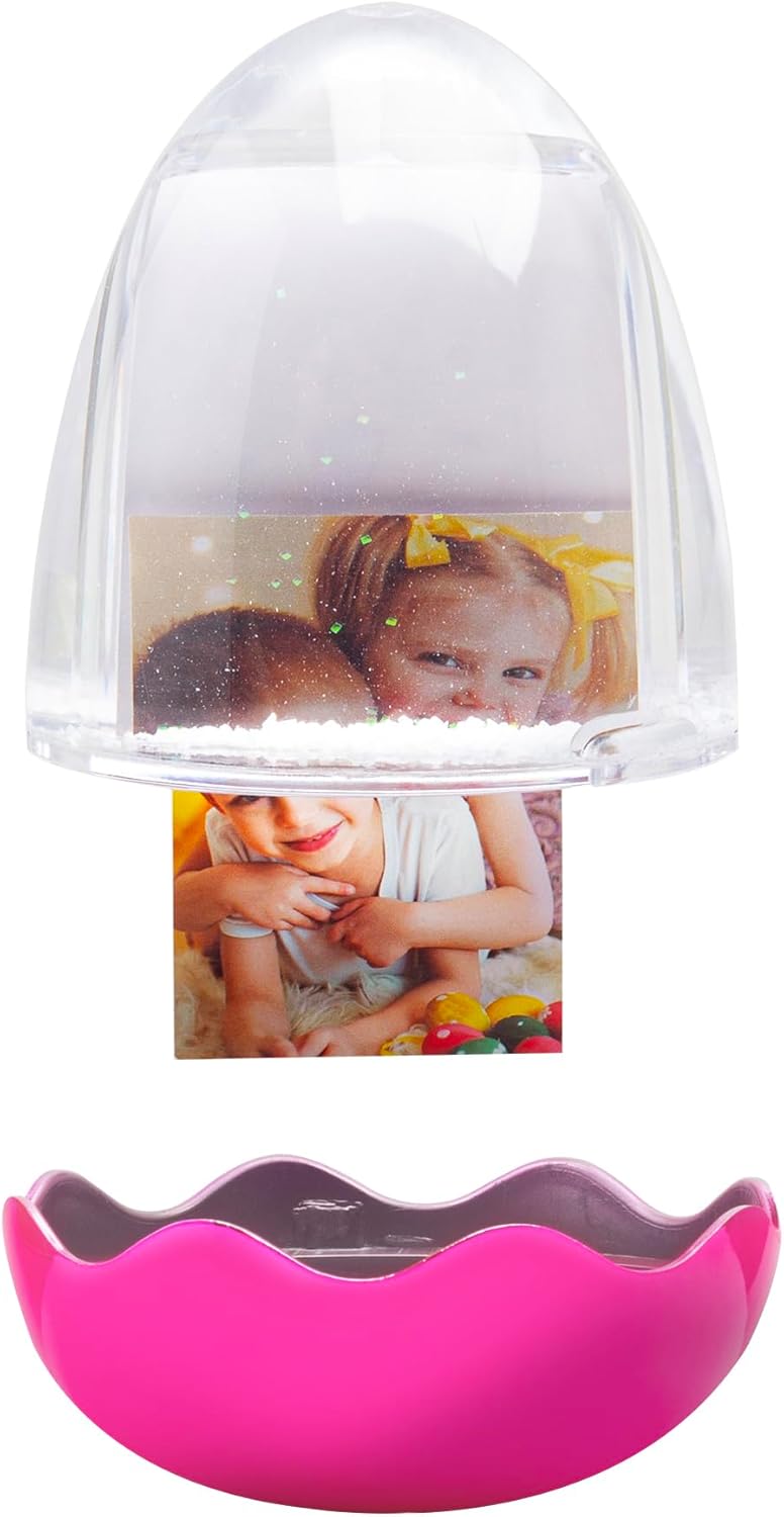 FINE PHOTO GIFTS Huevo de Pascua de plástico 2″ x 3″ foto globo de nieve con una base magenta chapada en metal