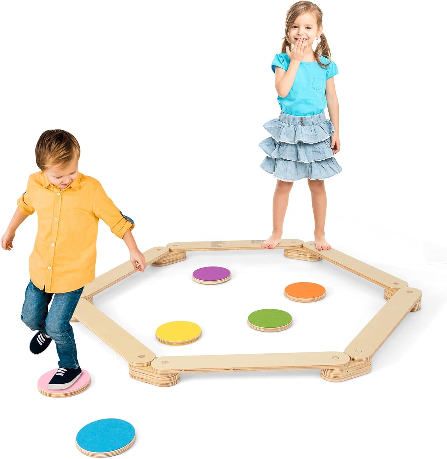 GLACER Viga de equilibrio para niños y escalones, tabla de equilibrio de madera para carrera de obstáculos de gimnasia, juguete Montessori, muebles