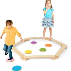 GLACER Viga de equilibrio para niños y escalones, tabla de equilibrio de madera para carrera de obstáculos de gimnasia, juguete Montessori, muebles GLACER Viga de equilibrio para niños y escalones, tabla de equilibrio de madera para carrera de obstáculos de gimnasia, juguete Montessori, muebles