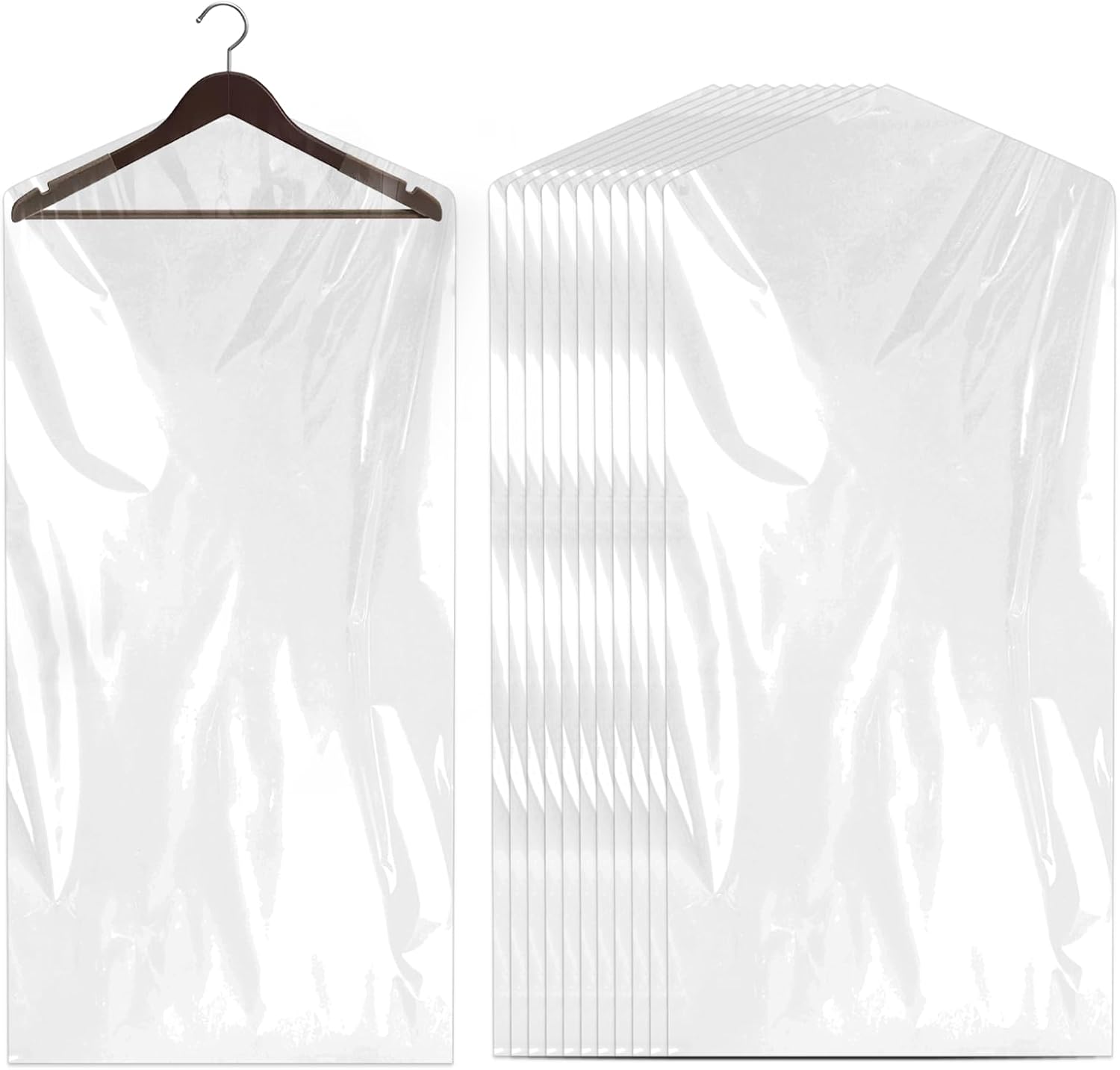 Paquete de 12 fundas de plástico para ropa de 23.6 x 59.1 in, a prueba de polvo, fundas protectoras para colgar, bolsas de ropa transparentes,