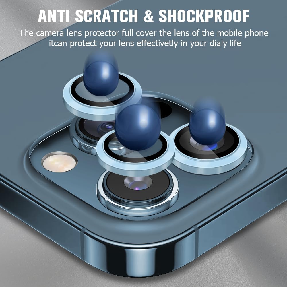 OUYTEU Paquete de 2 protectores de lente de cámara (azul) para iPhone 15 Pro y iPhone 15 Pro Max, cubierta de cámara de vidrio templado 9H, ultra
